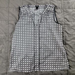 Ann Taylor Womens Large Black White Sleeveless Top Blouse Lightweight Casual